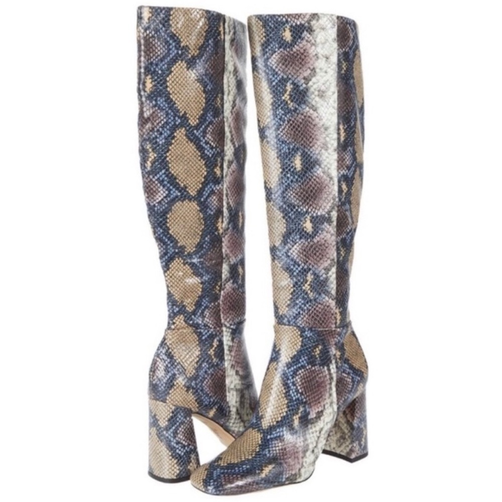 Sam Edelman Clarem Snake Print Knee-High Heeled Boots in Smokey Blue Sz 8